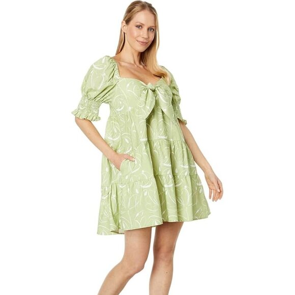 En Saison Tuckernuck Idrissy Mini Dress NWT Abstract Floral Babydoll in Green - Picture 1 of 4